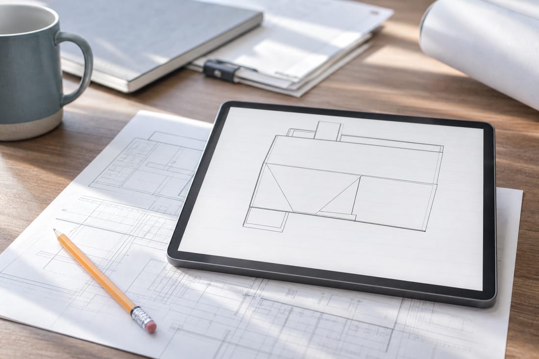 Exemple : plans et tablette pour étude de toiture solaire